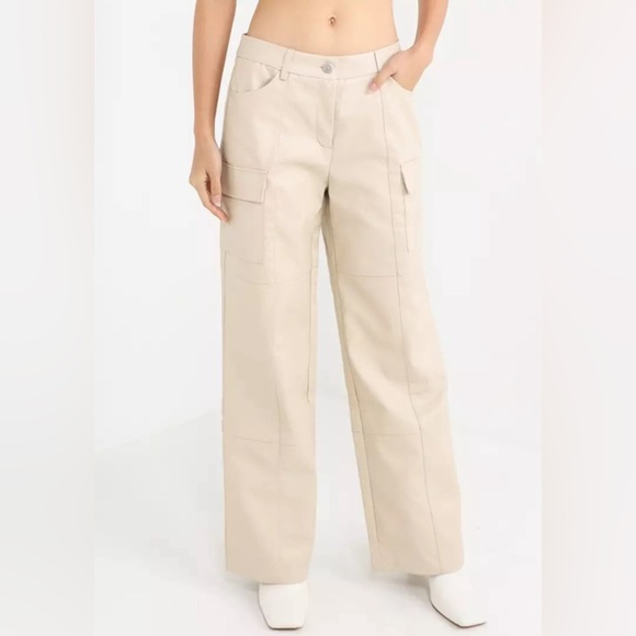 Peppermayo Ivory Walk On The Wild Side PU Cargo Pants. Straight wide legs. New. - Picture 1 of 11